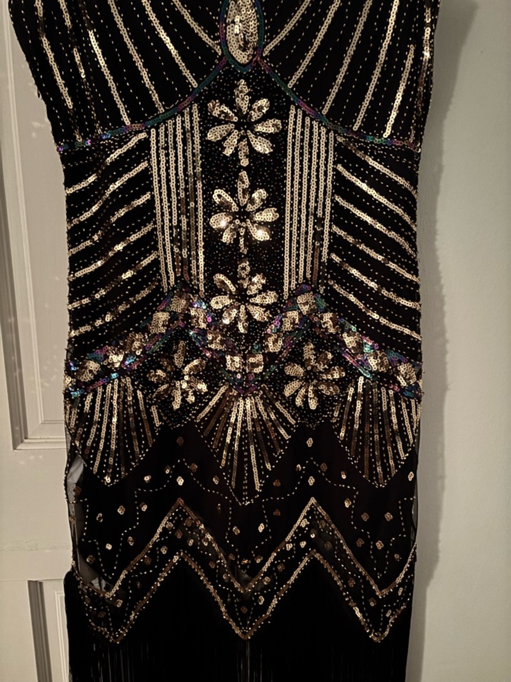 Black Beaded Fringe Evening Dress - Elegant Cocktail Dress - Picture 9 of 11